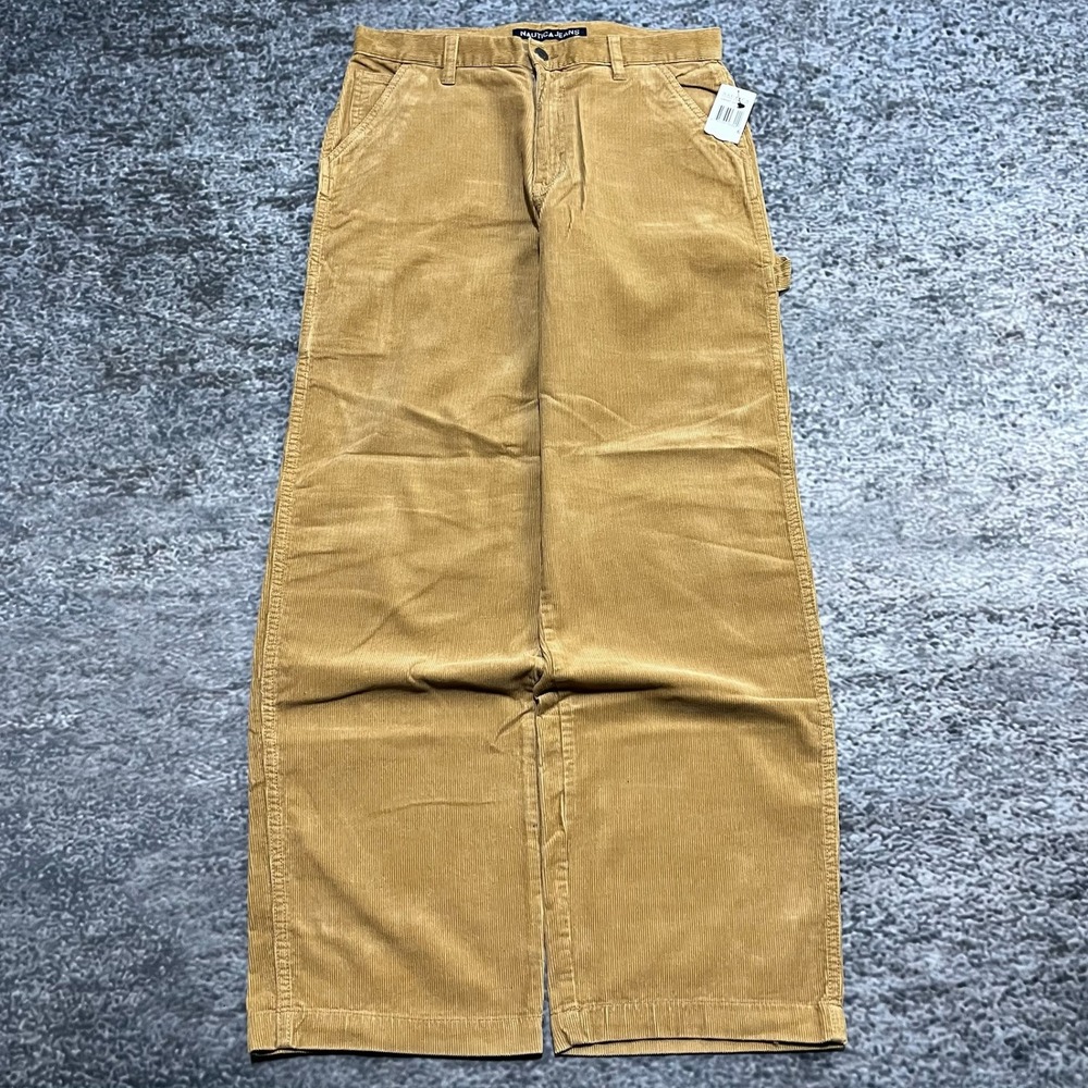 NWT Vintage Nautica Corduroy Pants Womens 6 (30x31) Tan‎ Carpenter Baggy Y2K - Picture 2 of 16